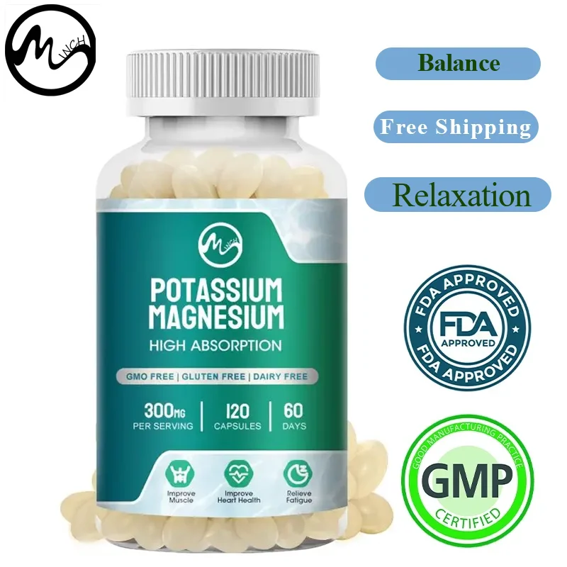 Minch Magnesium Potassium Supplement High Absorption Capsules Support Leg Cramp Unflavored 300mg Muscle Function For Adults