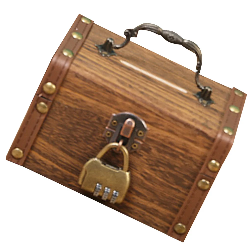 

1Set Style Locked Treasure Box Vintage Trinket Container for Jewelry Storage Pirate Party Halloween Decoration Wood