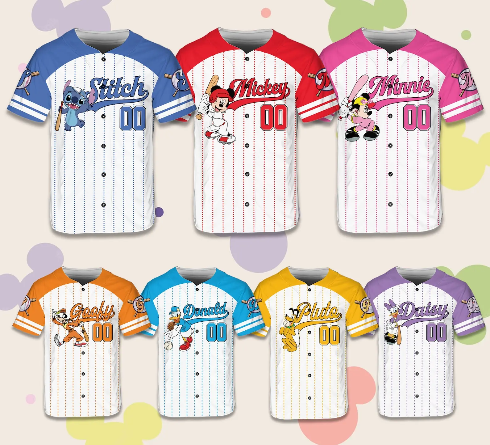 Customize Mickey And Friends Game Day Baseball Jersey Disney Baseball Player Outfit For Baseball Fans Stitch Baseball Jersey