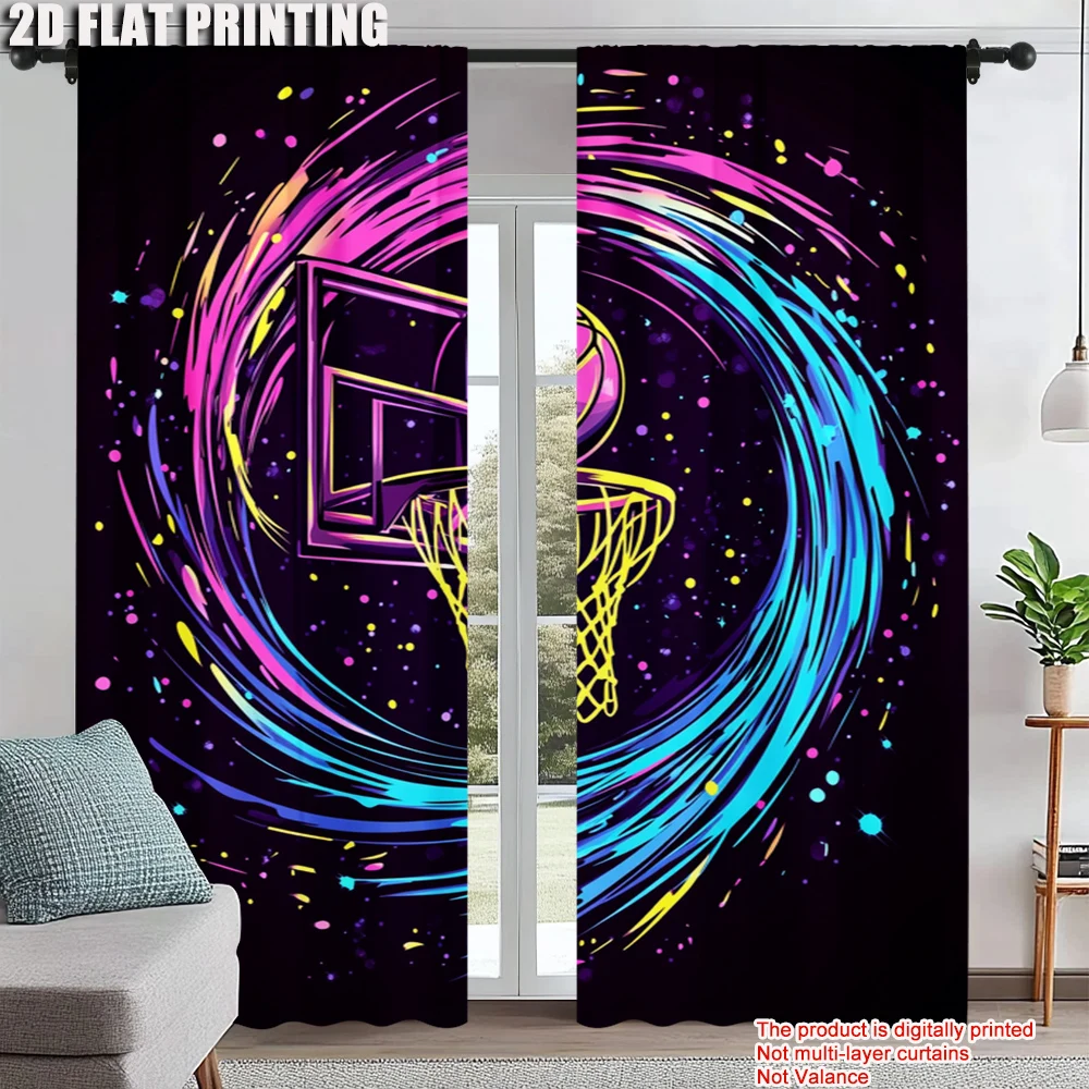 

2Pcs Modern Basketball Hoop Printed Curtains Polyester Drapes For Bedroom And Living Room Light-Blocking Privacy Home Decor_ai9
