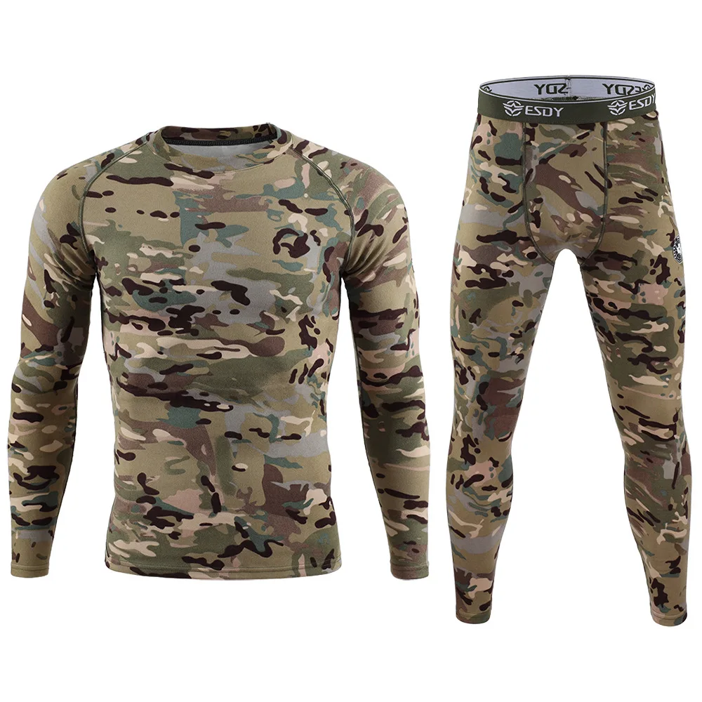 Men's Dralon Thermal Underwear Set Winter Warm Fleece Lined Base Layer Thickened Round Neck Suit Skiing Riding Outdoor Sports