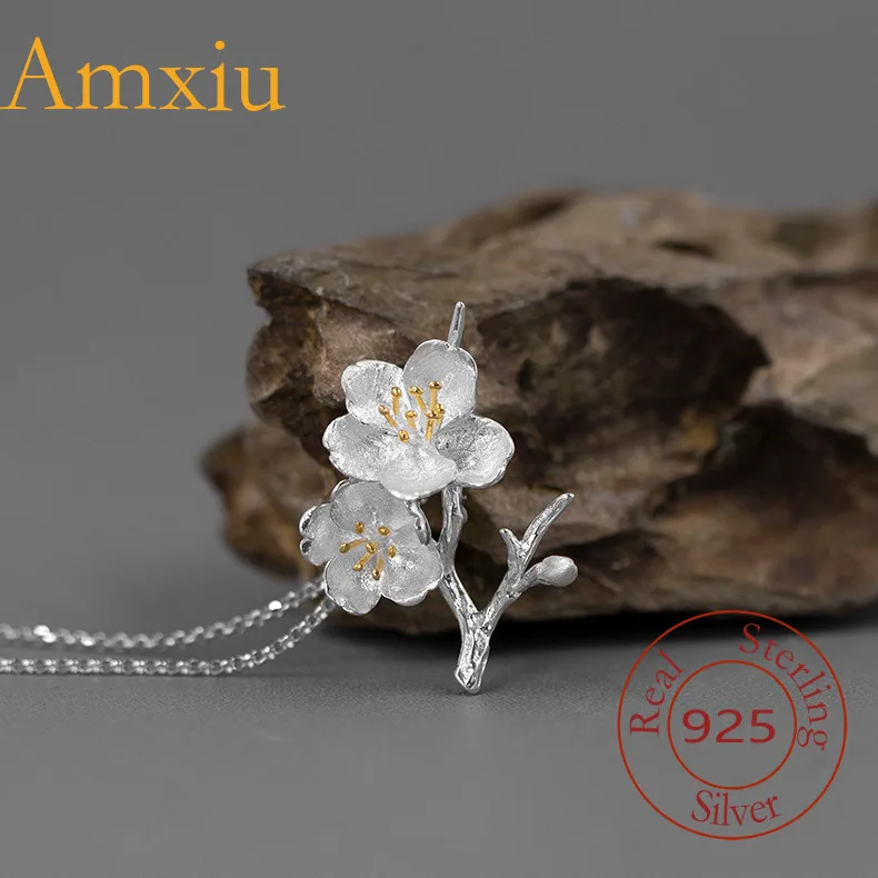 

Amxiu из стерлингового серебра 925 пробы на сезон, красивый натуральный свежий художественный кулон с вишневым цветком, подвесной орнамент, ожерелье