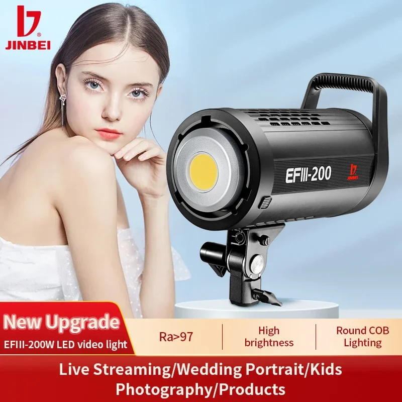 Luz de Vídeo LED JINBEI EFIII200 5500k±200k Ra 97 Equipamento de Iluminação para Vídeos ao Vivo no Youtube e Fotografia de Retrato com Refletor