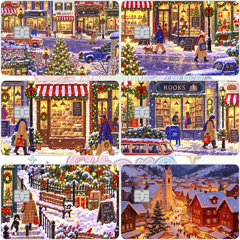 Vintage Christmas Snow Town DIY Credit Card Stickers Decoration Women Men Party Decals Fashion Matte Decoration Patch Film Skin