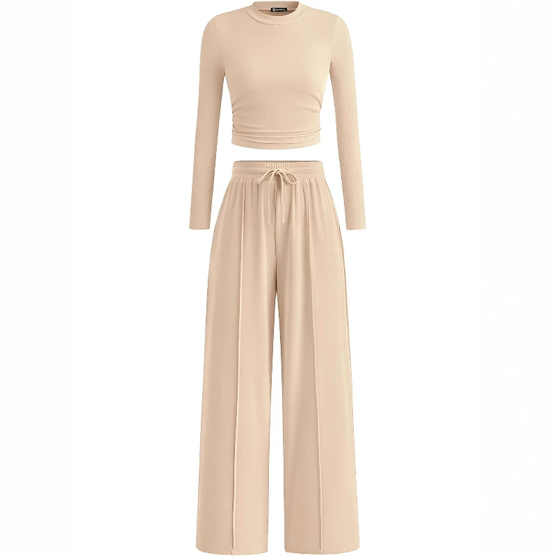 Новинка 2023 года, женские брюки, комплект из двух предметов, европейско-американский дизайн, топ с открытыми пуговицами и длинными рукавами, широкие брюки, модный женский костюм