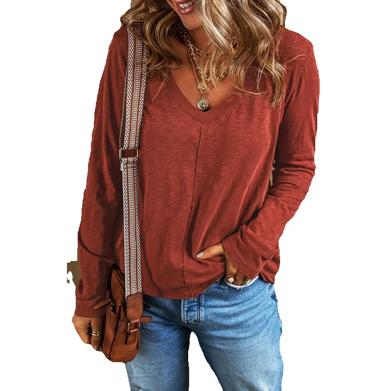 2023 Herbst neue Pullover V-Ausschnitt Langarm Top Damen dünne vielseitige lose Abdeckung Pullover