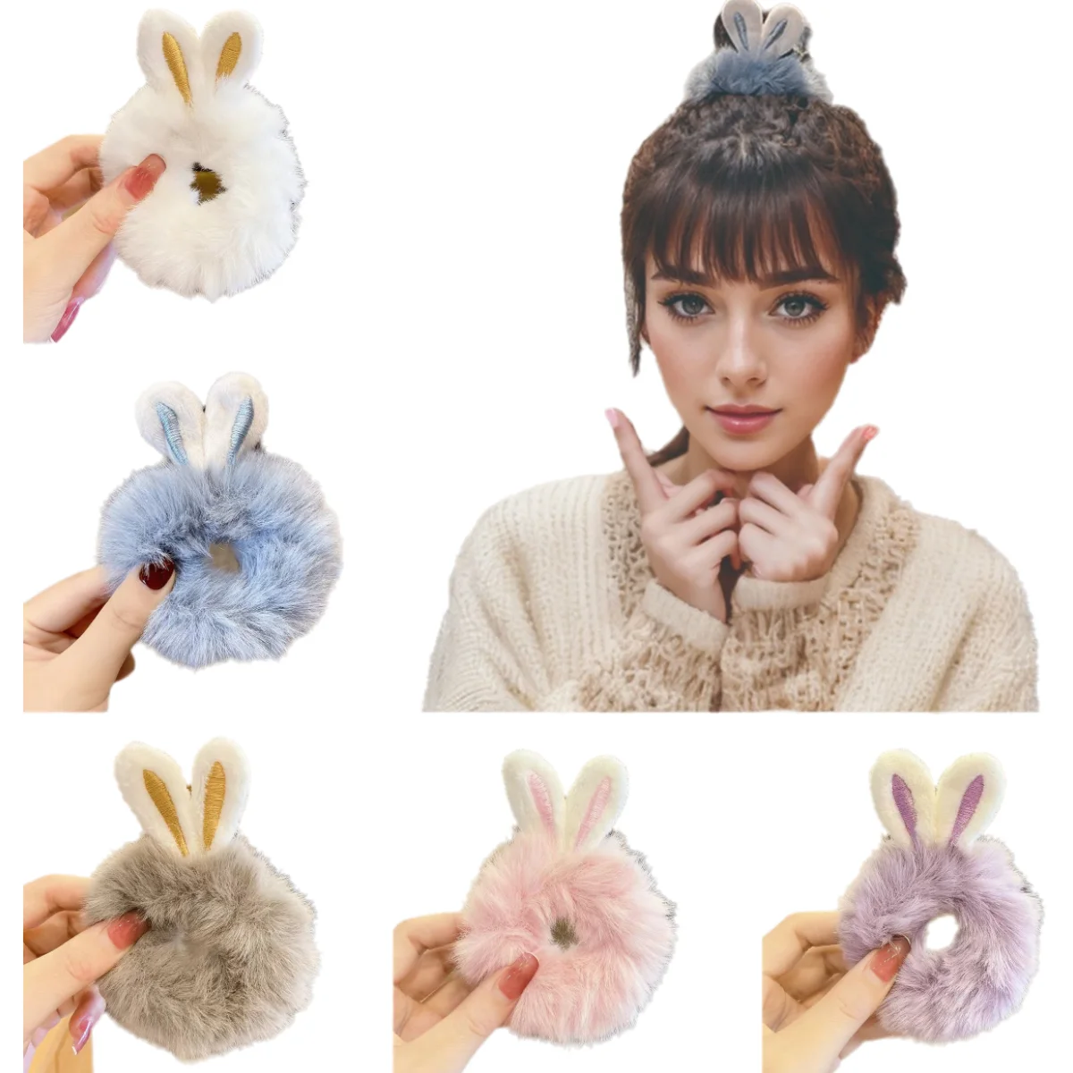 

Flurry Furry Rabbit Ear Sweet Hair Accessory Soft and Comfortable Elastic Hair Rope Suitable for Daily Cute Ponyttail Headband