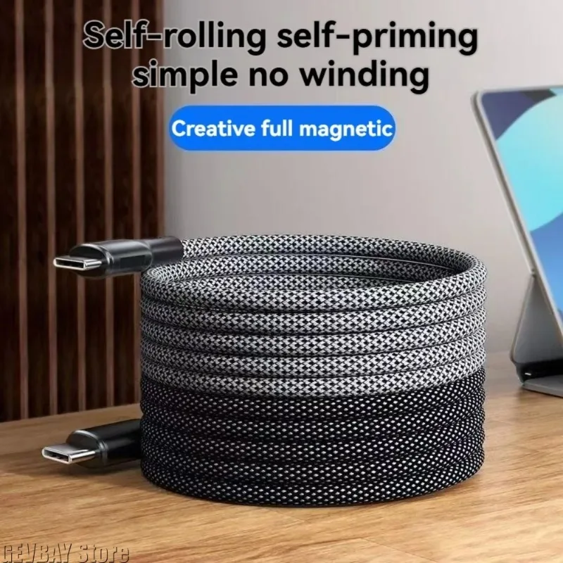 100W Fast Charging Magnetic Data Cable Thickened Copper Core Anti-Oxidation Auto Retractable Charging Cord for iPhone Samsung