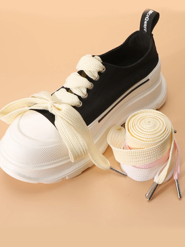 1 Pair Straps For Women's Shoes Cream White Men Sports Sneakers Casual Shoes Accessories Shoelaces 2.2CM Wide Shoe Laces