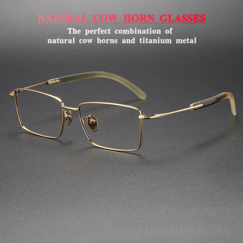 

Fashion Natural Bull Horn Glasses Senior Designer Luxury Men's Glasses Ultra Light Titanium Women's Optical Prescription Glasses
