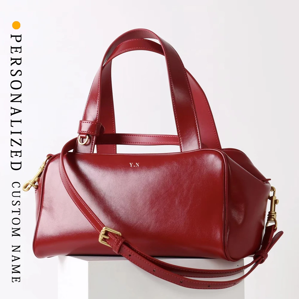 

Designer Leather Handbag Boston Tote Bowling Style Trendy Casual Multiway Crossbody Shoulder Bag Bags for Women Y2k luxury