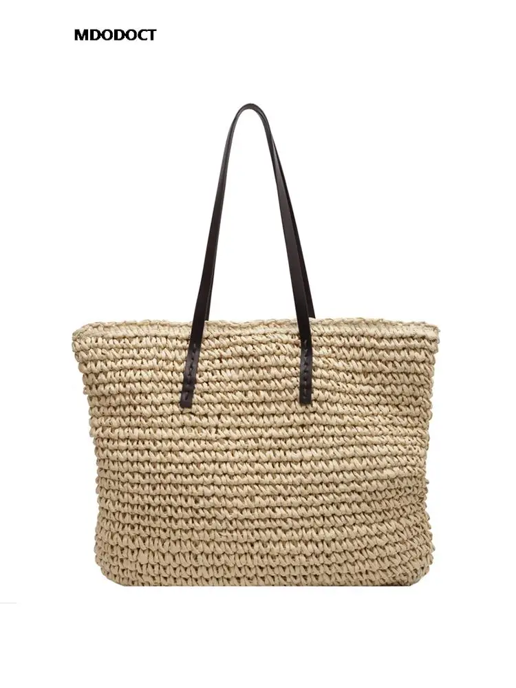 Luxury Design Straw Woven Tote Bags Summer Casual Large Capacity Handbags New Fashion Beach Women Shoulder Simple Style Shopping