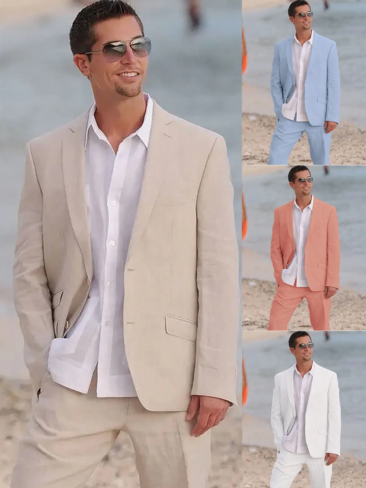 

Beach Summer Linen Man 2 Piece Outfit Set（Blazers+Pants）Slim Fit Casual Ternos Masculino Completo Breathable Suits for Men