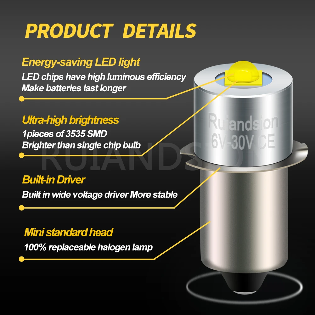 P13.5S 3W LED Torches Lamp Upgrade Bulbs White Maglite Flashlight 6000K DC0.7-3.2V 6V-30V Replacement Bulb Working Light 1Pcs view 5