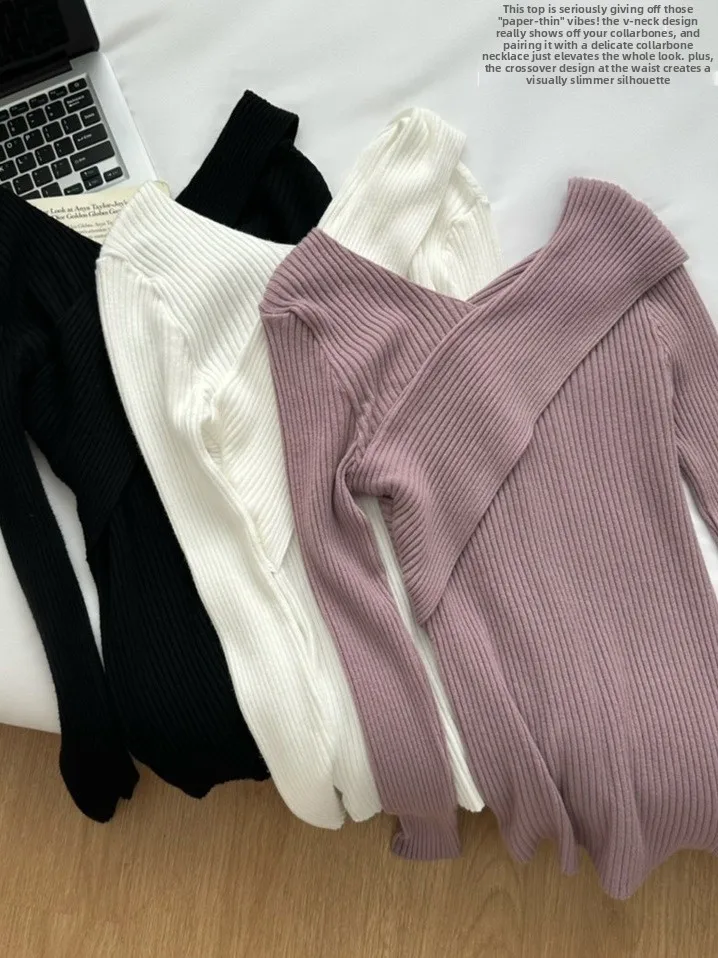 

Slim Fit V-Ne трикотаж, женский пуловер Base irt, осенний сезон 2022, простая универсальная внутренняя одежда, верхний дизайн, Sensibili