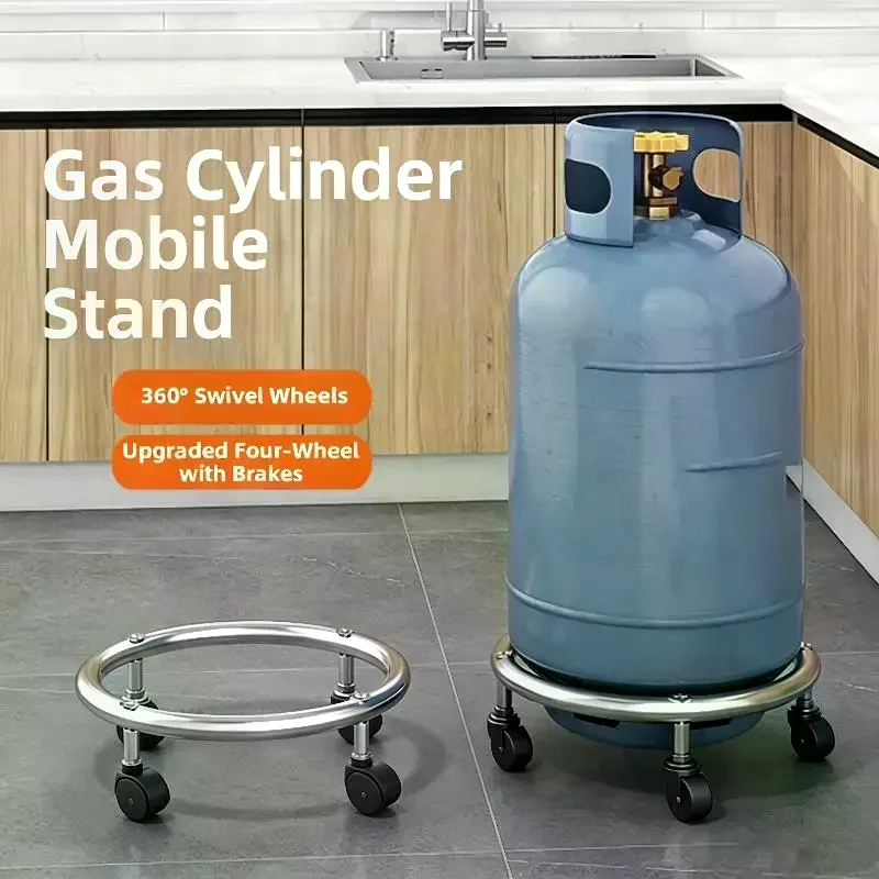 Stainless Steel Gas Cylinder Stand 360 Swivel Wheels Brakes Home Kitchen Restaurant Use Safe