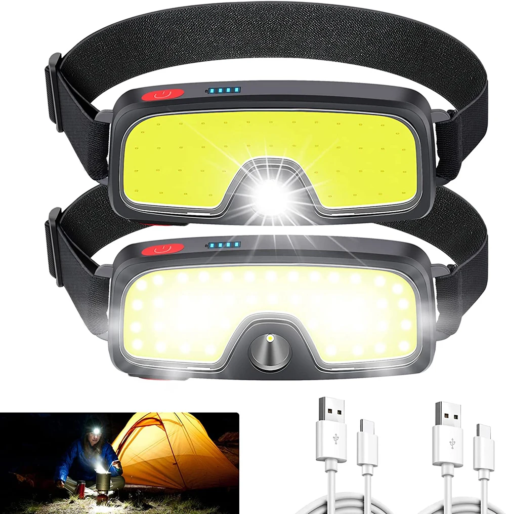 COB LED Headlamp USB Rechargeable Power Display Portable Headlight Built in 18650 Battery Camping Head Lamp Hiking Torch