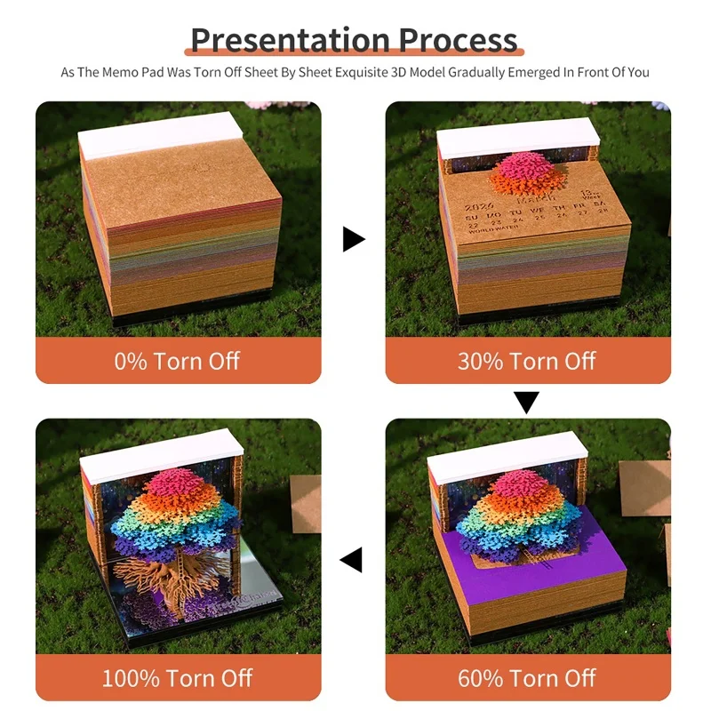 Calendrier de bureau 2026 avec lumière LED, calendrier 3D en forme de déchirure, sculpture sur papier, bloc-notes artistique, cadeau de noël