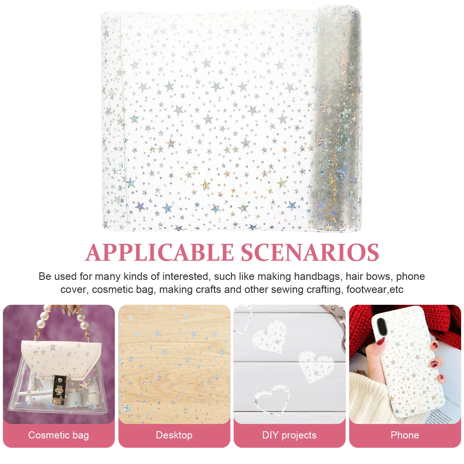 

DIY Craft Shiny Star PVC Film Clear Decorative Pen Case Luggage Suitcase Making Durable Holographic Effect Material