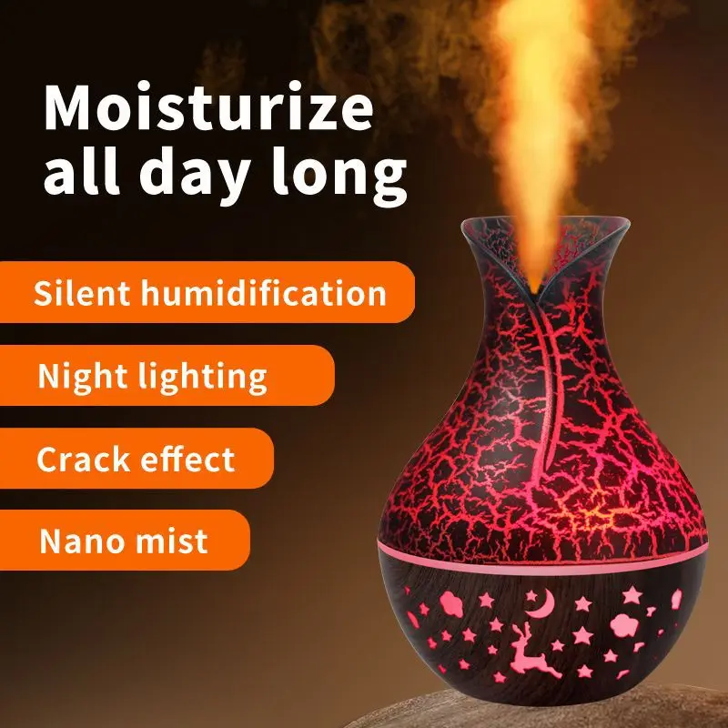 Mini USB Humidifier Wood Grain Aroma Diffuser 7 LED Color Humidifier 150ml Capacity Ultrasonic Air Humidifier Cool Mist for Home