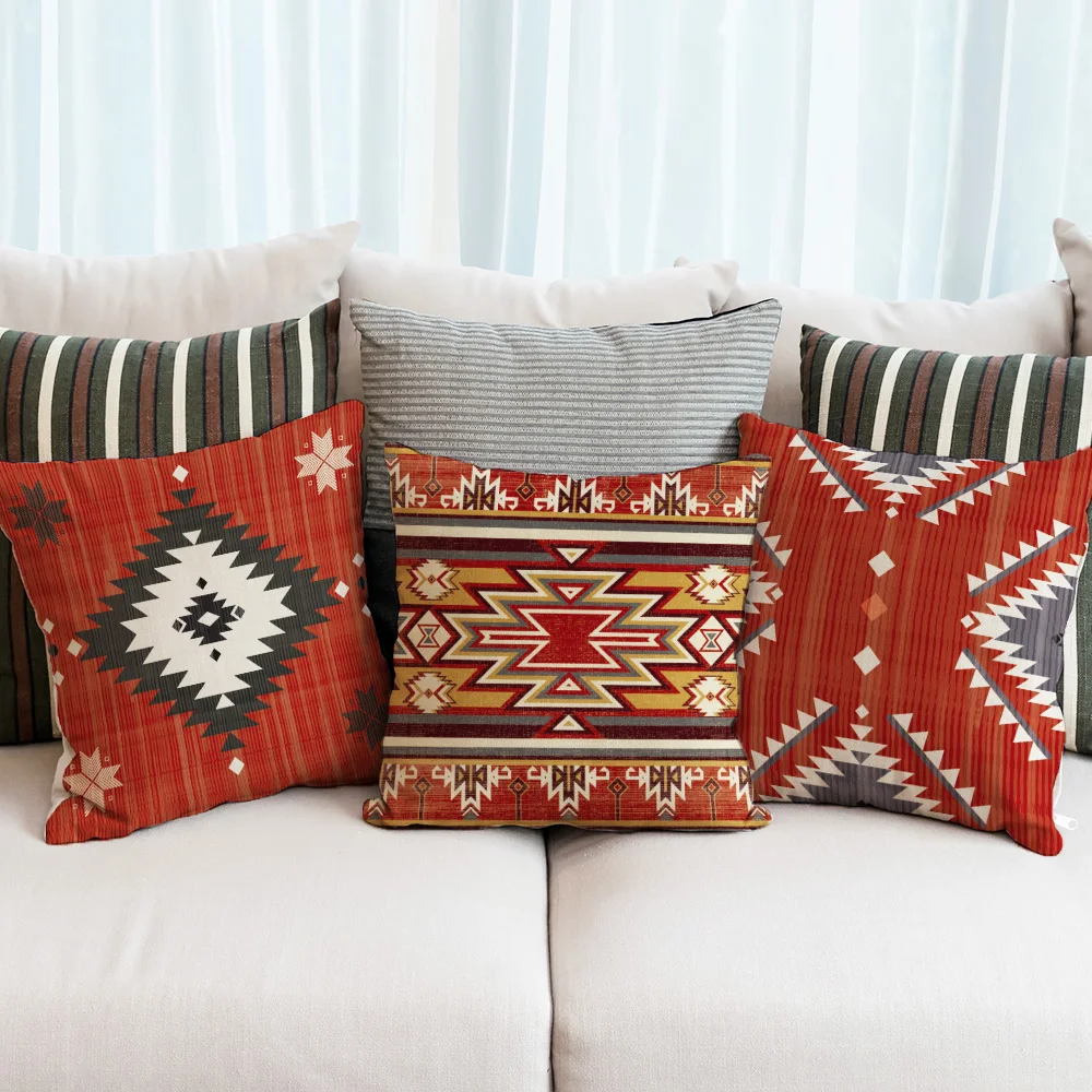 4pcs Ethnic Bohemia Geometric Pillowcase Aztec Western Abstract Pattern Cushion Cover Red Aztec Style Pillowcase Home Decor