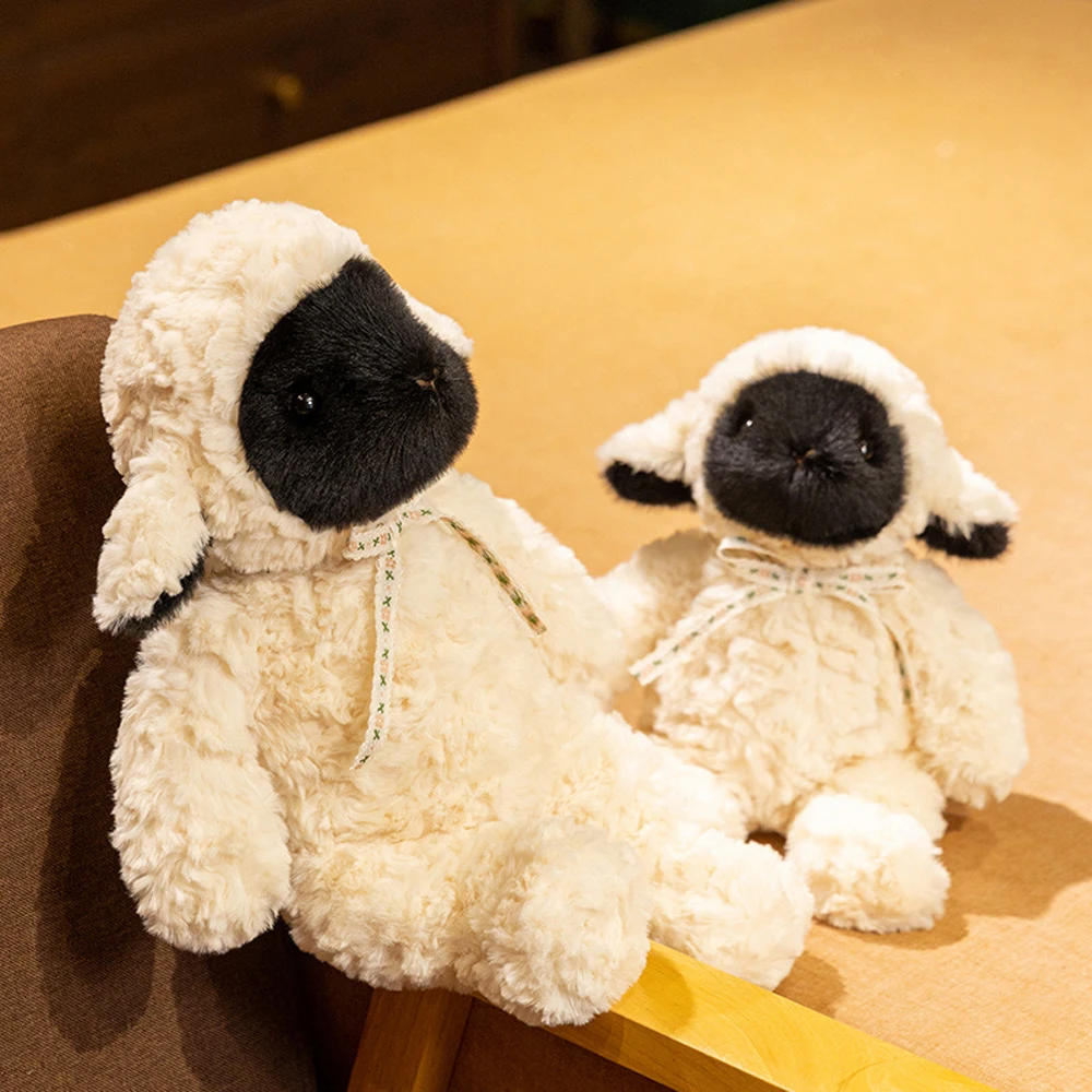 Kawaii Sheep Plush Toys With Black Face White Body Fluffy Lamb Stuffed Grassland Animal Dolls Countryside Soft Plushie Fun Gifts