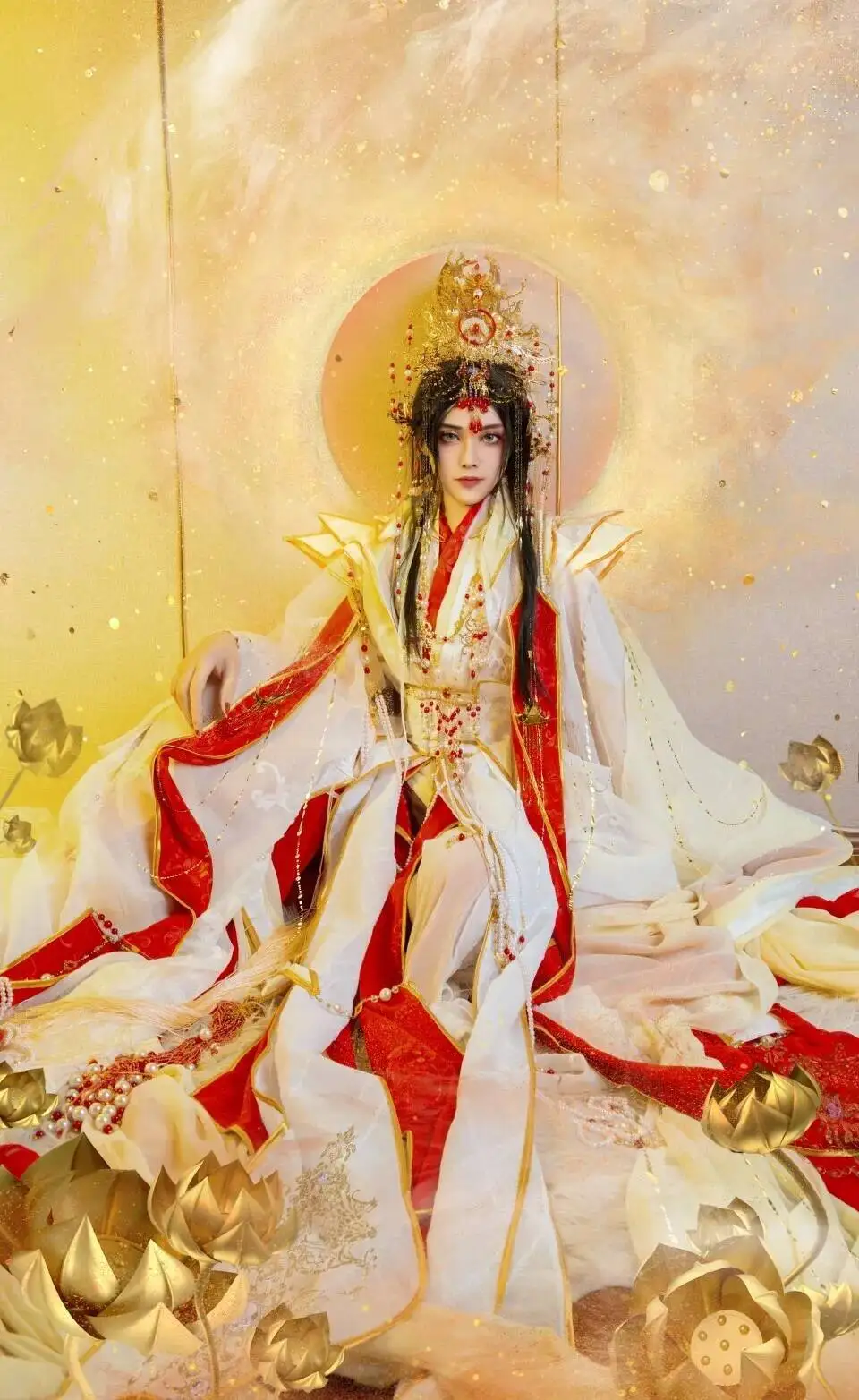 The Heavenly Officials Crown Bless Prince con Dios alegre, Xie Lian, estilo antiguo, disfraz de cosplay, rojo, blanco, dorado, Han Fu