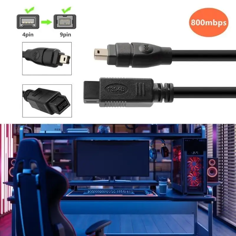 652F 1394 9pin a 4pin Video Cable Transferência bidirecional para conexão rápida do dispositivo home theater e feiras