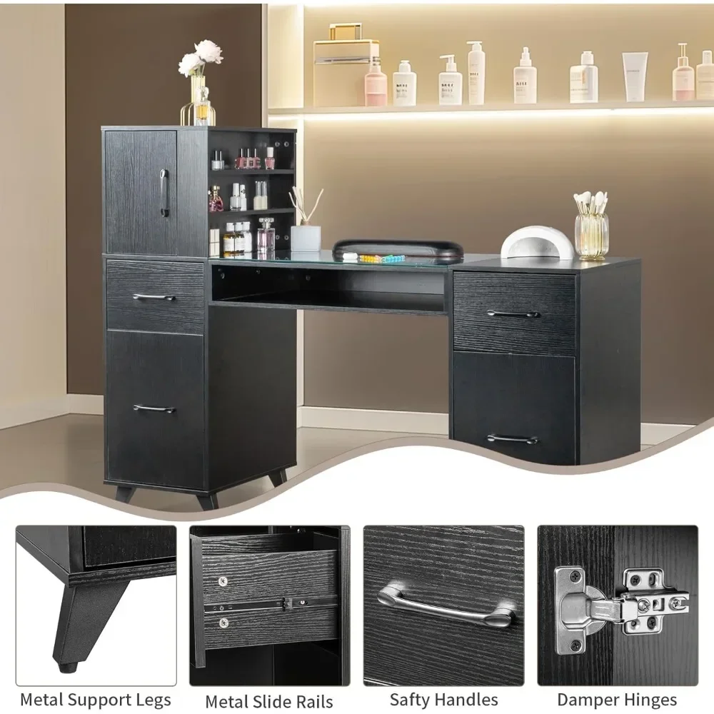 Manicure Table Nail Makeup Desk Station, Modern Storage Beauty Salon Workstation Nail Station Desk Nail Art Equipment