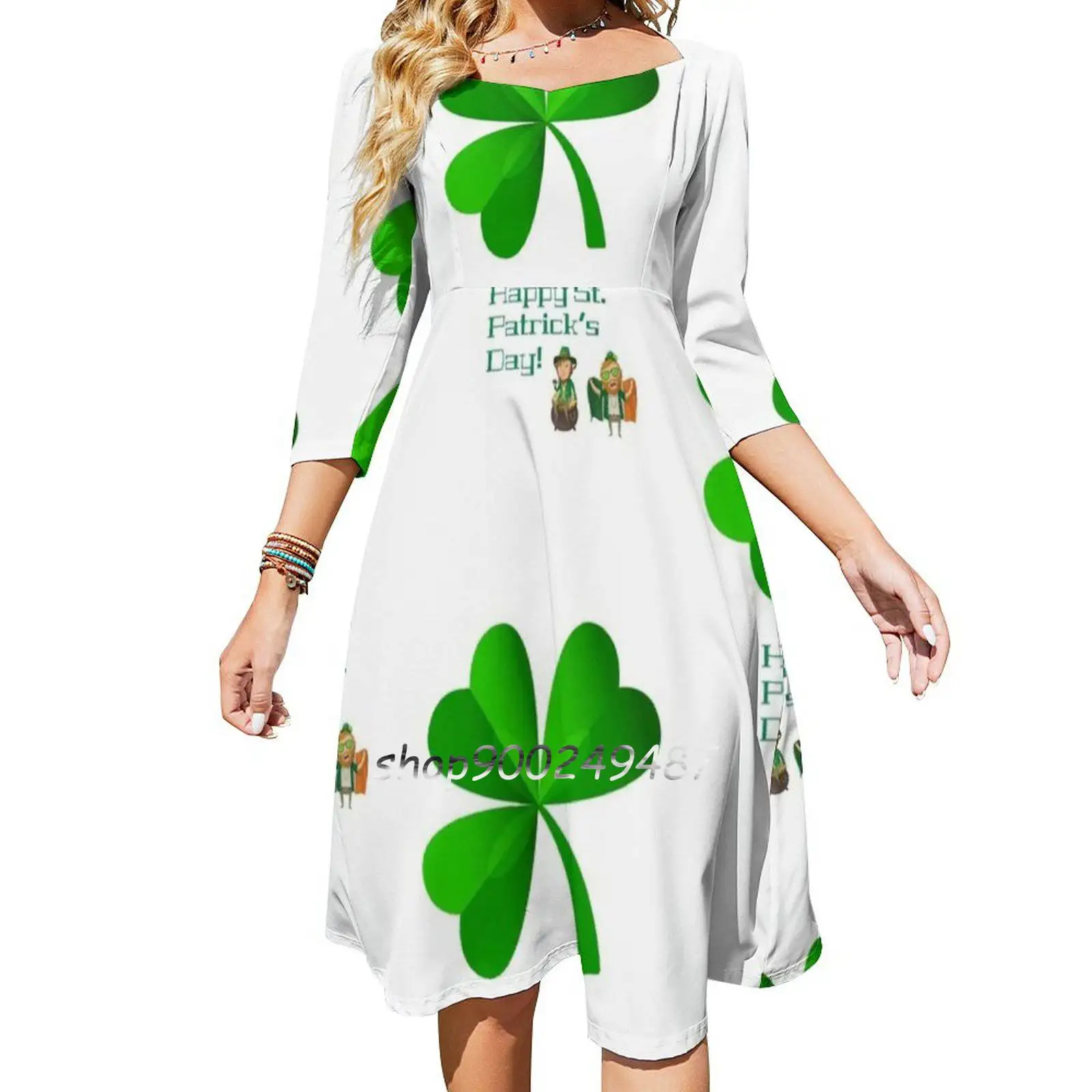 St Paddy'S Day Irish Tradition , American Style Sweetheart Knot Flared Dress Fashion Design Large Size Loose Dress Irish Beer