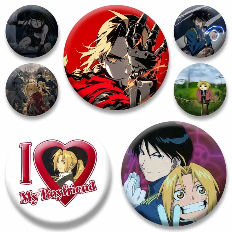 Anime Fullmetal Alchemist Soft Button Pins Cartoon Figure Edward Elric Alphonse Badge Round Brooches for Backpack Clothing Decor