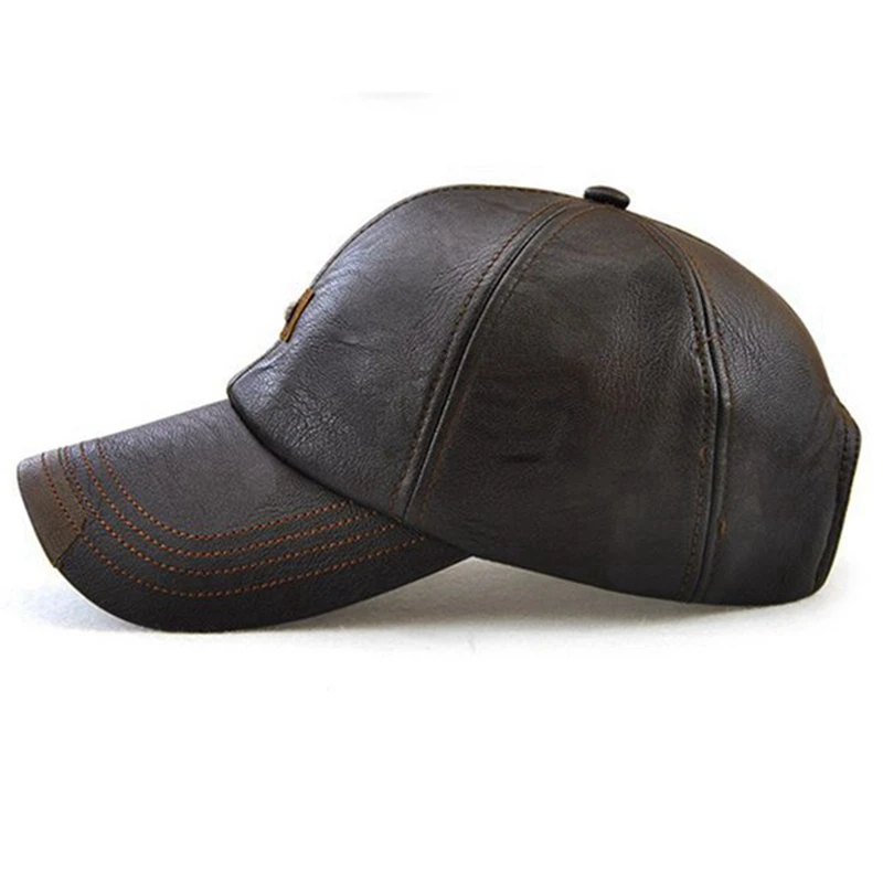 Jamont 1 Piece New Pu Leather Baseball Cap Hip Hop Casual Cap Men Adjustable Pu Cap Dark Brown