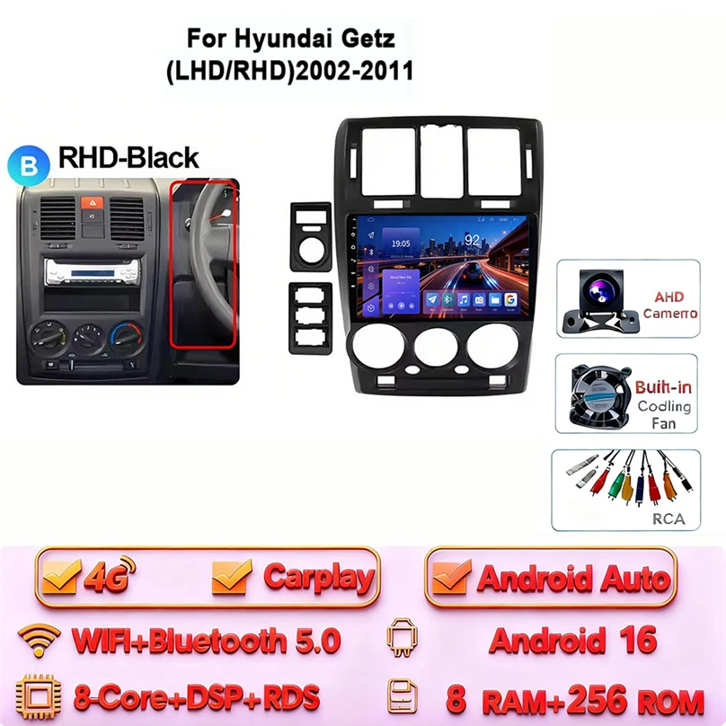 Android 16 Carplay Android Auto 4G WIFI voor HYUNDAI GETZ 2002-2011 GPS DSP BT 2Din Touchscreen multimedia Autoradio - afbeelding 1