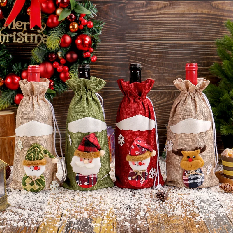

Christmas Snowman Wine Bottle Cover Wine Bag Linen Christmas New Champagne Wine Bottle Cover Bottle Bag Dining Table Decoration