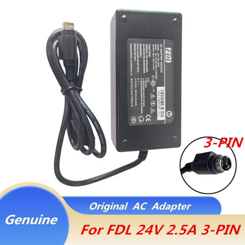 New Genuine FDL PRL0602U-24 FDL1207A 24V 2.5A 3-Pin 60W AC DC Adapter Charger 6986618-5S For  PRP300 PRINTER Power Supply 3PIN