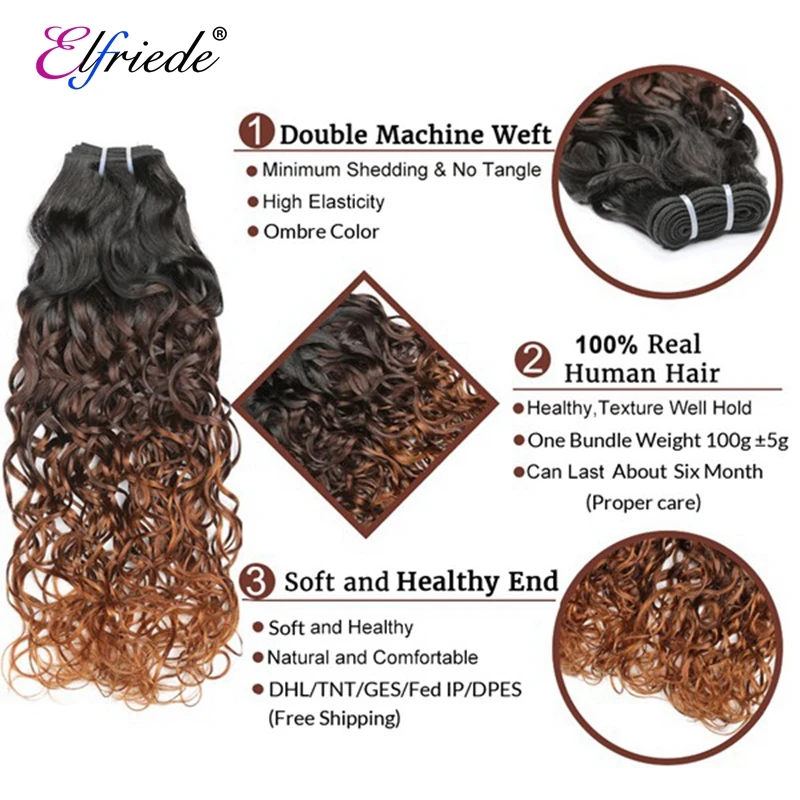 Elfriede 1B/4/30 Water Wave Ombre Colored Hair Bundles with Frontal 100% Remy Human Hair Weaves 3 Bundles with Lace Frontal 13x4