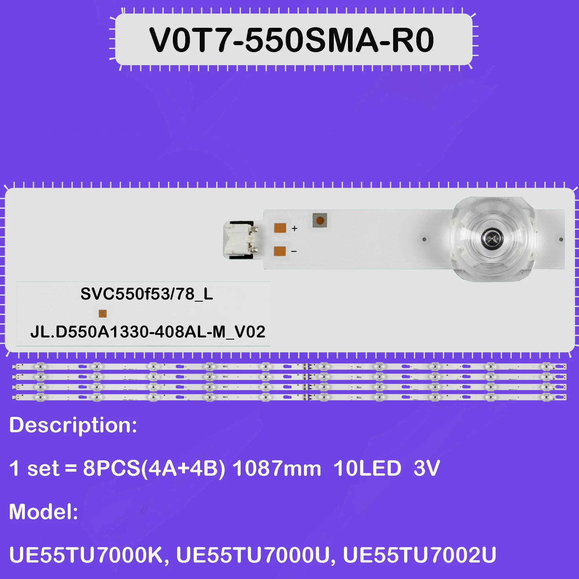 LED-Hintergrundbeleuchtungsstreifen für UE55TU8200 UE55TU7110 UE55TU7070 UE55TU7175 UE55TU7172 UE55TU7170 UE55TU8072 UE55TU8005 UE55TU8075