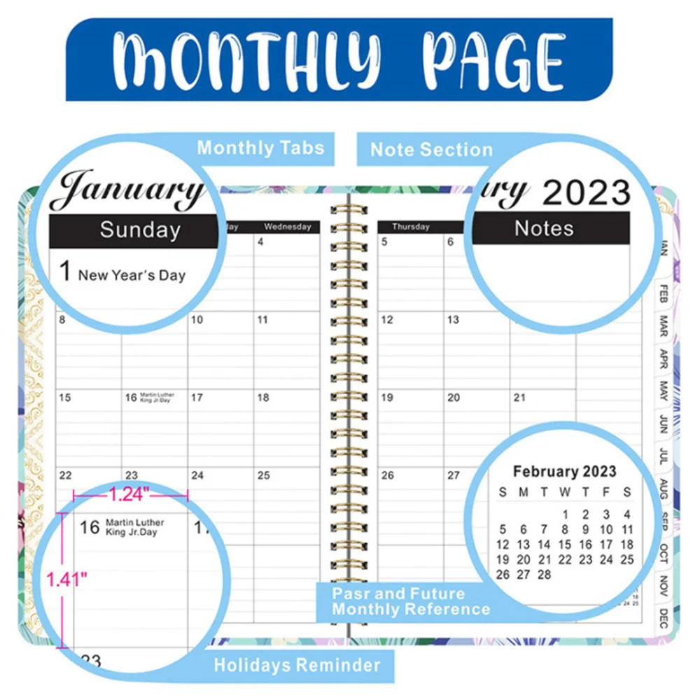 2023 Agenda Book Schedule A5 Coil Notepads Creative Flower Pattern Planner Reminder Timetable Desk Dates Diary Planner Notebook