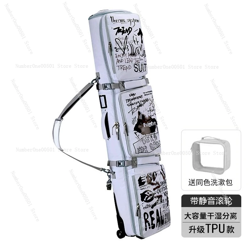 

Ski Snowboard Bag Wet Dry Compartment Large Capacity Silent Wheels Telescopic Snow Board Travel Bag