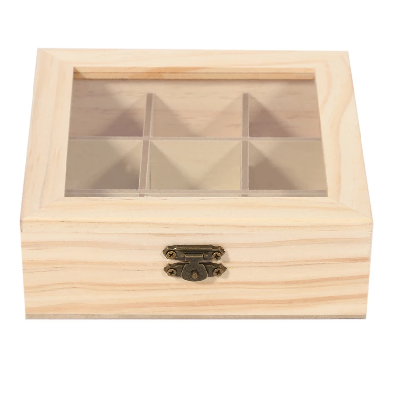 Wooden Tea Bag Jewelry Organizer Chest Storage Box 9 Compartments Tea Box Organizer Wood Sugar Packet Container