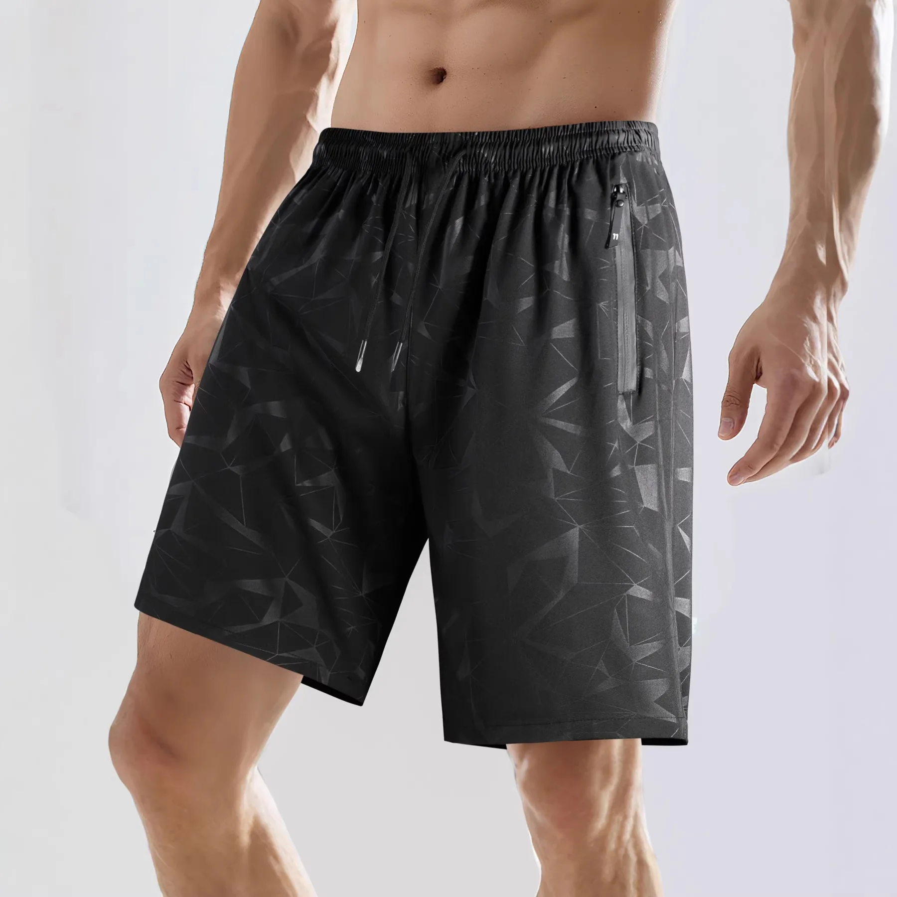 

2026 Summer Men's Fashion Solid Color High Waist Drawstring Pocket Shorts Outdoor Fitness Sports Slow Running Beach Pants