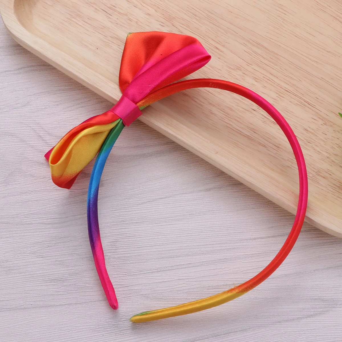 

2pcs Rainbow Satin Headbands Bow Hair Hoop Colorful Hair Accessories Party Dance Costume Photo Props Gift