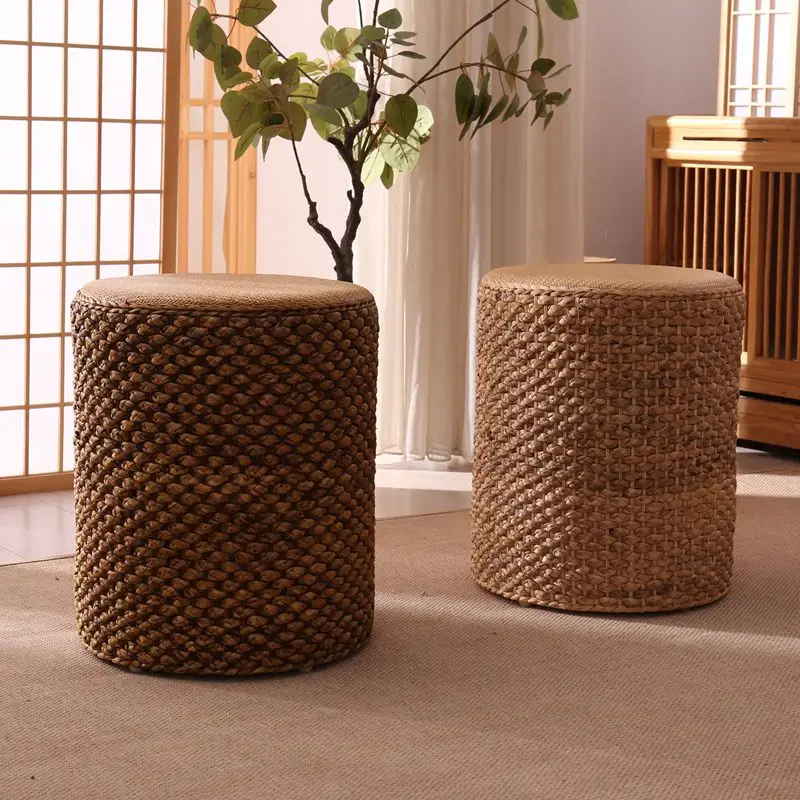 

Османский табурет из ротанга ручной работы с каркасом из цельного дерева, круглый пуф в стиле бохо для прихожей, гостиной, винтажной подставкой для ног и акцентом сиденья