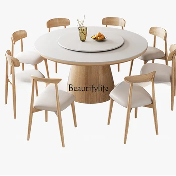 턴테이블 포함 고급 라운드 록 슬래브 식탁, 가정용 소형 아파트 라운드 테이블