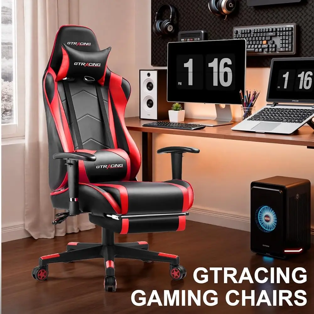 Gaming Chair With Footrest, High Ba Computer Chair Ergonomic Game Desk Chair Racing Executive Adjustable Swivel Rocker With