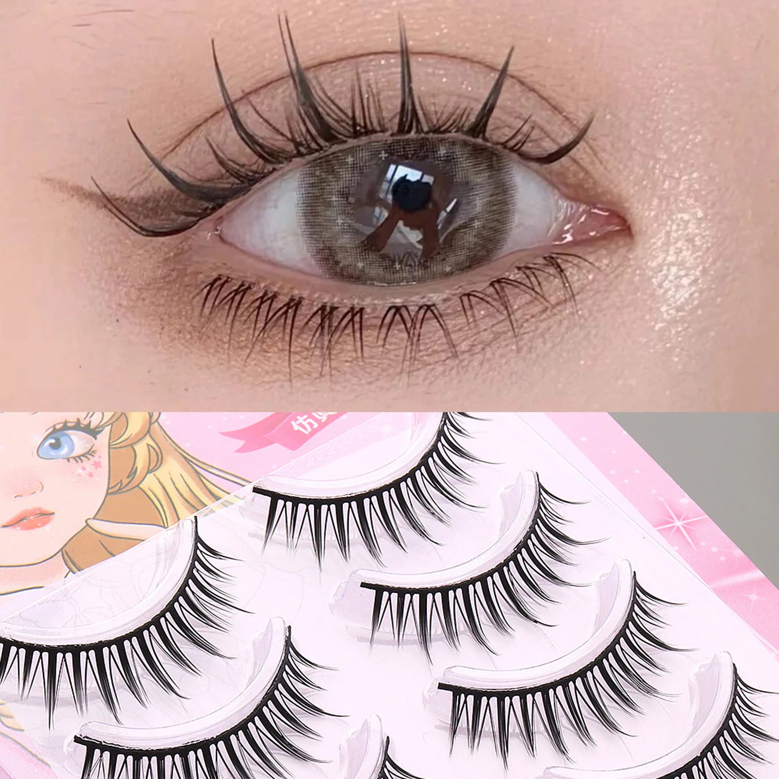 5 Paar einteilige schwarze Manga-Fee falsche Wimpern Anime koreanischen Stil Wimpern natürliche dünne lange Wimpern Frauen Party Make-up-Tool