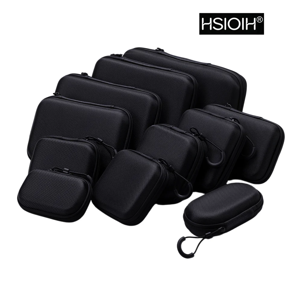 Portable Shockproof Hard Shell Headphone Case Earphone Storage Bag with Memory Card And USB Cable Organizer Black Box Bag