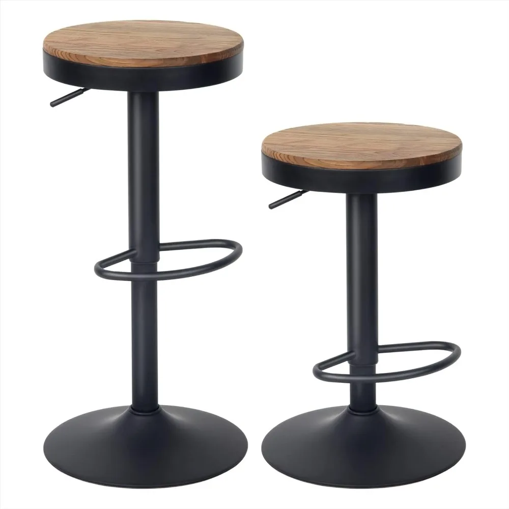 Taburetes de Bar con altura de mostrador, taburetes giratorios ajustables, isla de cocina, Vintage, rústico, 300lbs de capacidad, Juego de 2 Barstools