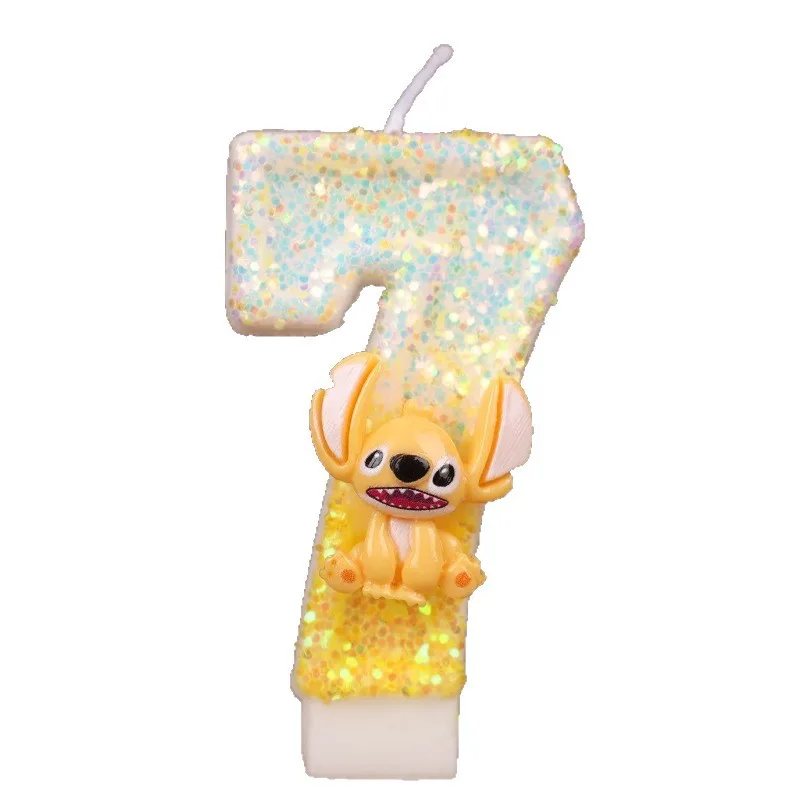 

Yellow New Disney Anime Lilo & Stitch Digital Candle Kawaii Stitch Angel Children's Themed Party Candles Cute Girl Party Gifts
