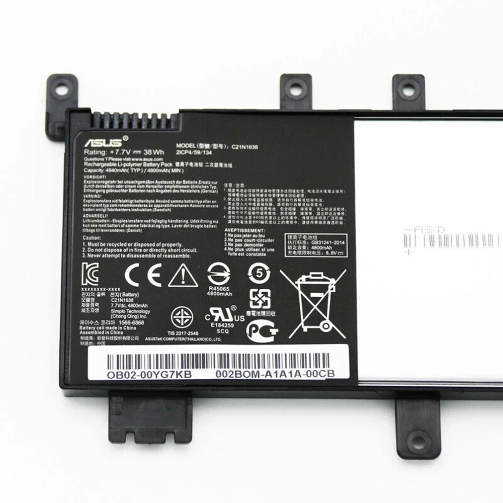 Brand New Original C21N1638 7.7V 38Wh Laptop Battery for Asus X442UR X442UQ X442UN F442U F442UR A480U X442U 2ICP4/59/134